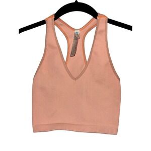 FP Movement Free People Good Karma Ribbed V-Neck Crop Top Peach Orange Small